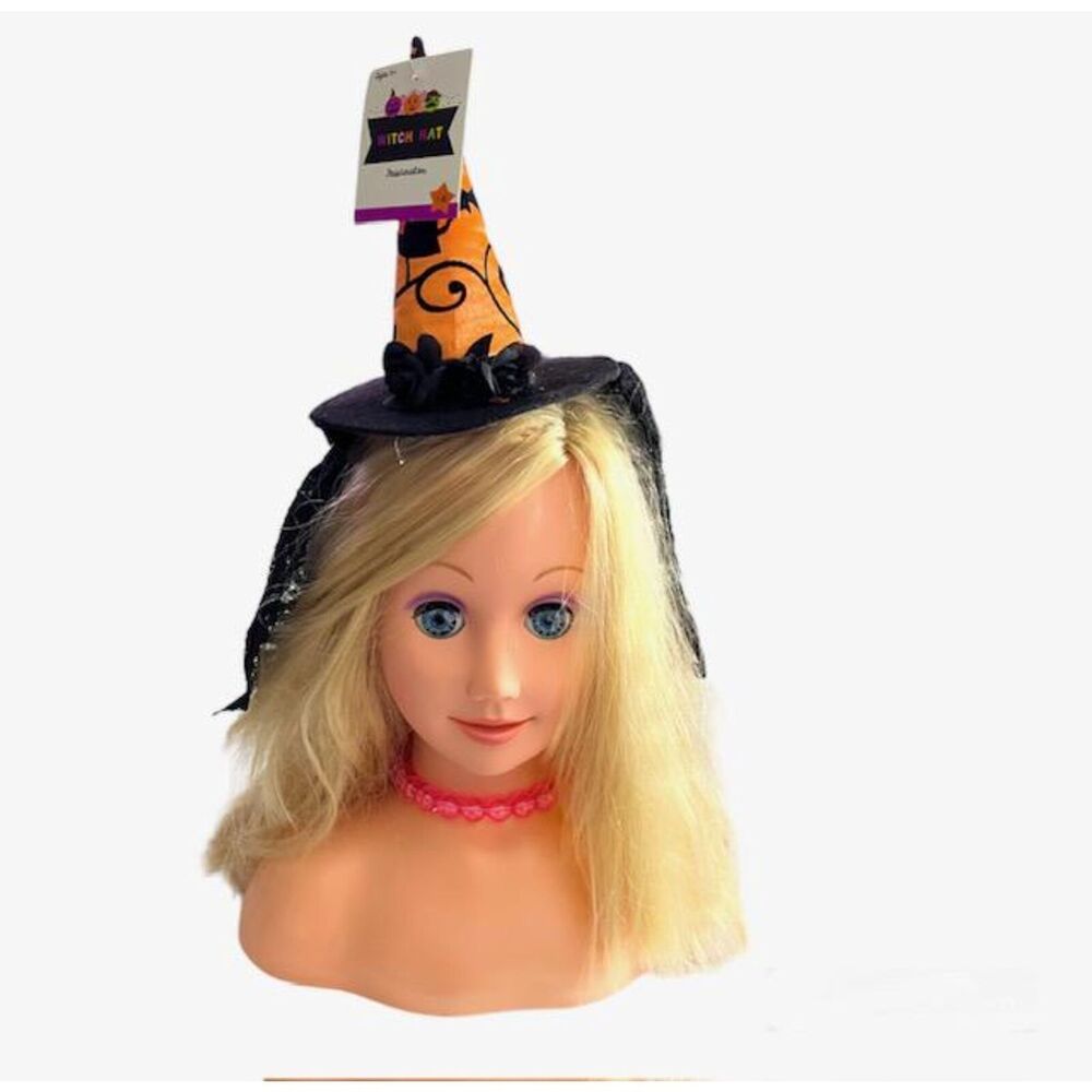 Target Goth  Witch Hat Fascinator with Lace Veil Clip Attachment Orange & Black
